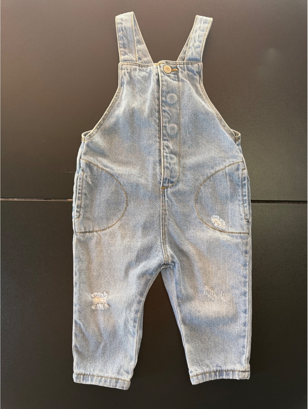 Zara Baby 6-9M Denim Overalls Light Wash Distressed Baggy Dungarees